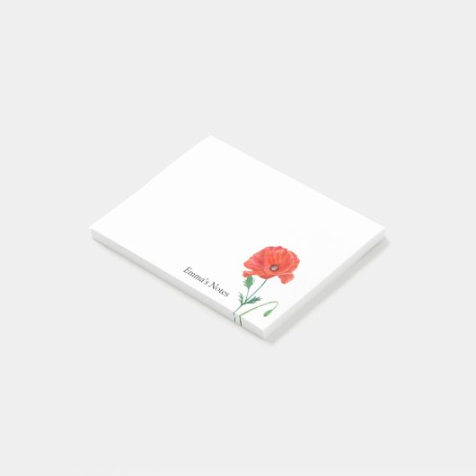 Red Common Poppy Waterverf Persoonlijk Post-it® Notes (Schuin)