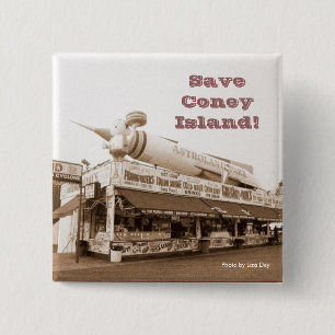 Red Coney Island! Vierkante knop (Sepia) Button 5,1 Cm