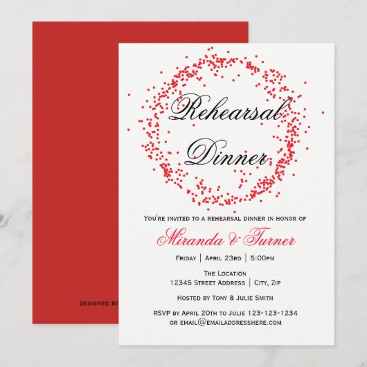 Red Confetti - Dîner de répétition Invitation (Devant / Derrière)