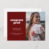 Red Congrats Grad Photo Graduation Invitation (Devant / Derrière)