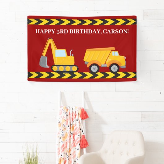 Red Construction Truck Custom Boys Verjaardagsfees Spandoek (Insitu)