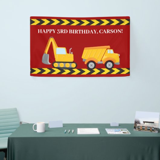 Red Construction Truck Custom Boys Verjaardagsfees Spandoek (Beurs)