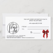 Red Coquette Bow Gold logo gift certificate (Achterkant)