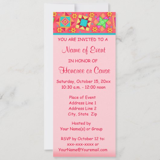 Red Coral Green Patchwork Quilt Block Art Kaart (Achterkant)