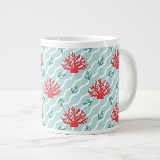 Red Coral Pattern 1 Jumbo Mok (Voorkant rechts)