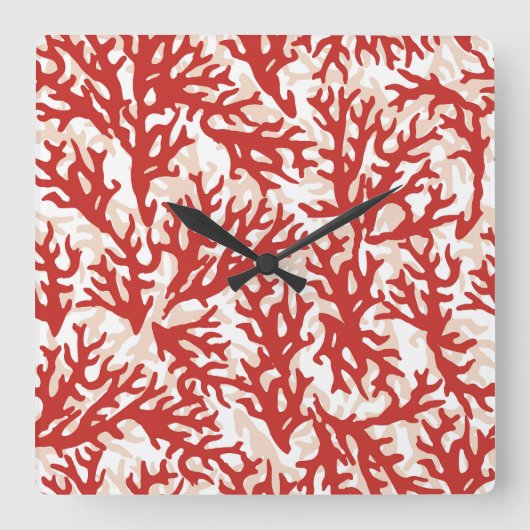 Red Coral Pattern 2 Vierkante Klok (Voorkant)