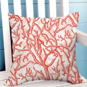 Red Coral Pattern Coastal Summer Buitenkussen