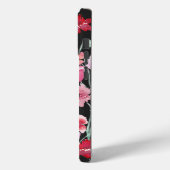 Red Coral Pink Black Waterverf Flowers Monogram Case-Mate iPhone Case (Achterkant / Links)