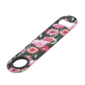 Red Coral Pink Black Waterverf Flowers Monogram Speed Flessenopener (Achterkant Gekanteld)