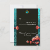 RED CORAL ROZEN, BLUE BLACK DAMASK MONOGRAM RSVP (Achterkant)
