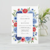 Red Cornflower Blue Vivacious Summer Wedding Kaart (Staand voorkant)
