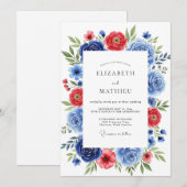 Red Cornflower Blue Vivacious Summer Wedding Kaart (Voorkant / Achterkant)