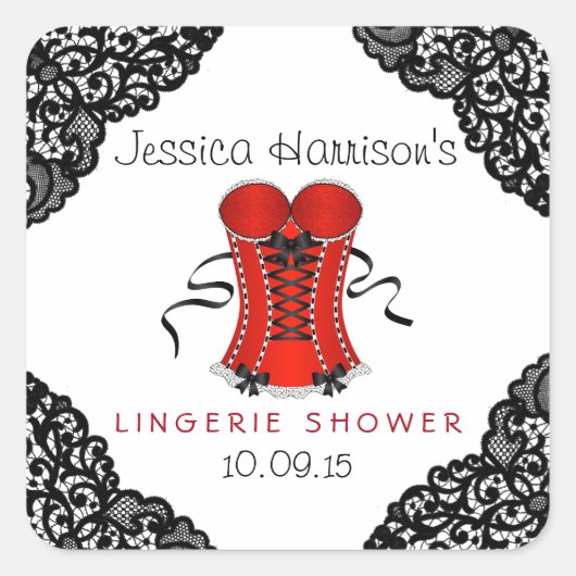Red corset en Black Lace Lingerie Shower Stickers (Voorkant)