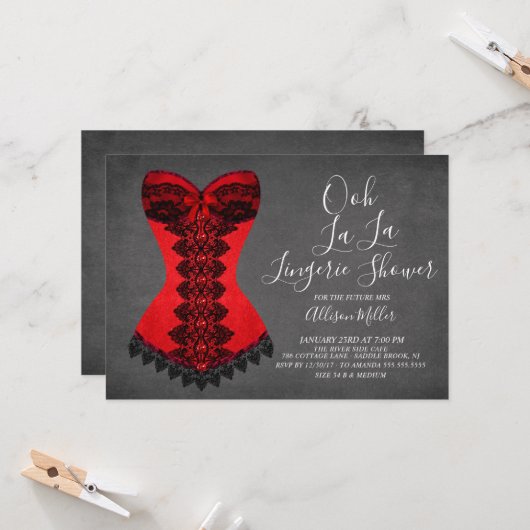 Red Corset Lingerie Bruids Douche Uitnodiging (Voorkant / Achterkant in situ)