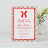 Red Country Burlap Invitations de mariage (Debout devant)