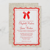 Red Country Burlap Invitations de mariage (Devant / Derrière)