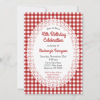 Red Country En vichy Anniversaire Fête Invitation