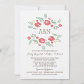Red Country Floral Monogramme Invitation de mariag (Devant)