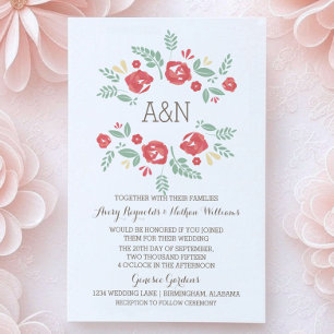 Red Country Floral Monogramme Invitation de mariag
