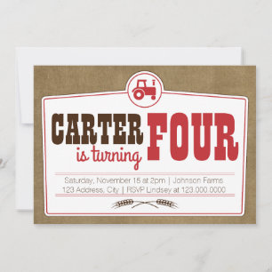 Red Country Tractor Invitation Kaart