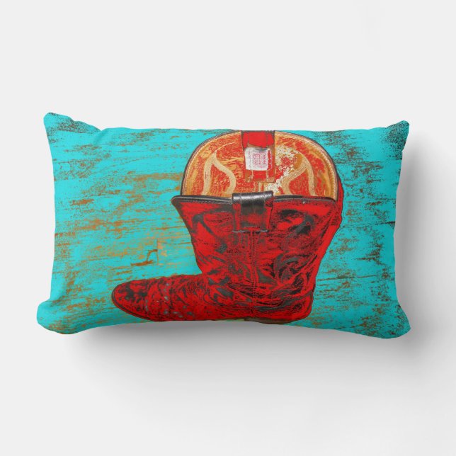 Red Cowboy Boot Lumbar Pillow Kussen (Voorkant)