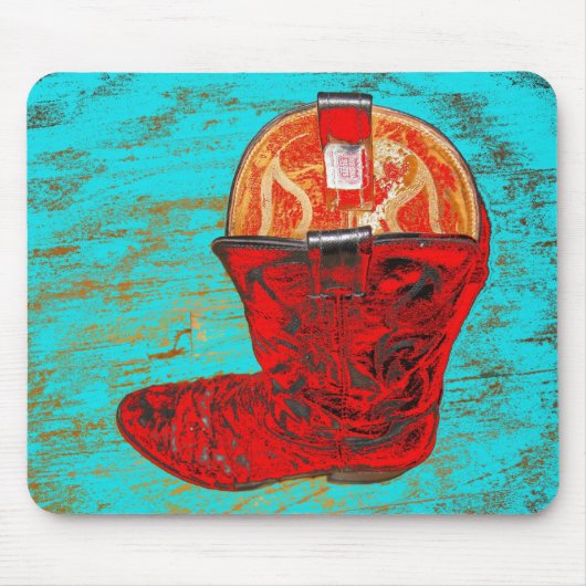 Red Cowboy Boot Mousepad Muismat (Voorkant)