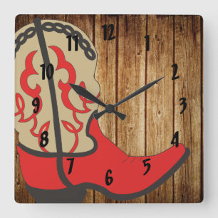 Red Cowboy Boot Vierkante Klok