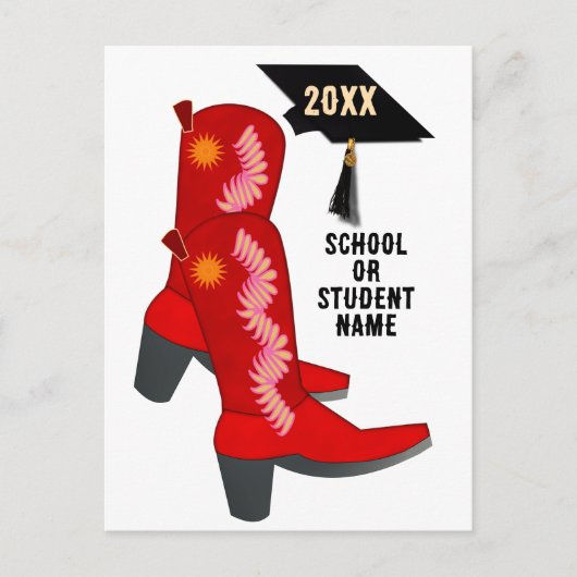 Red Cowboy Boots Afstuderen Briefkaart (Voorkant)