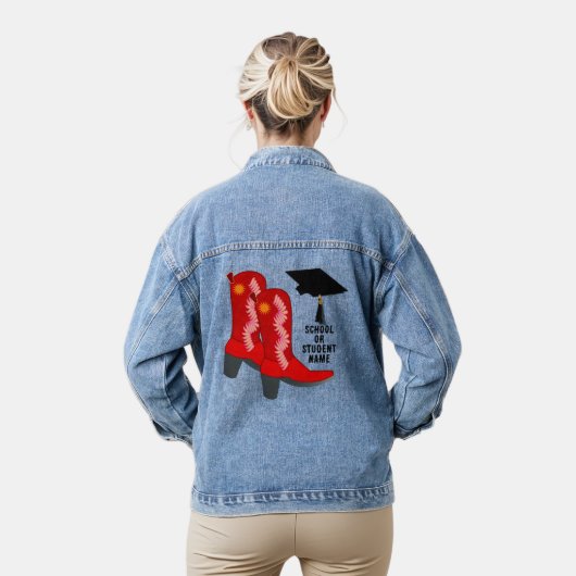 Red Cowboy Boots Afstuderen Denim Jacket (Model)