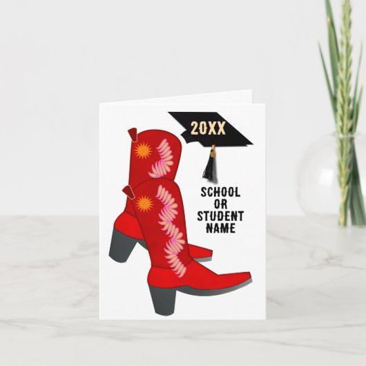 Red Cowboy Boots Afstuderen Kaart (Voorkant)