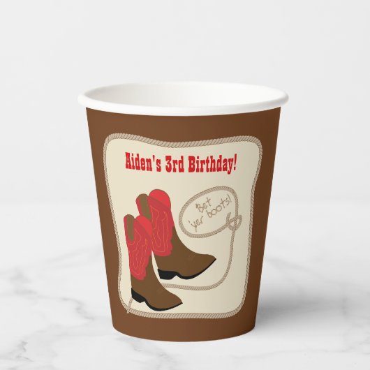 Red Cowboy Boots Boys Western verjaardagsfeestje Papieren Bekers (Voorkant)