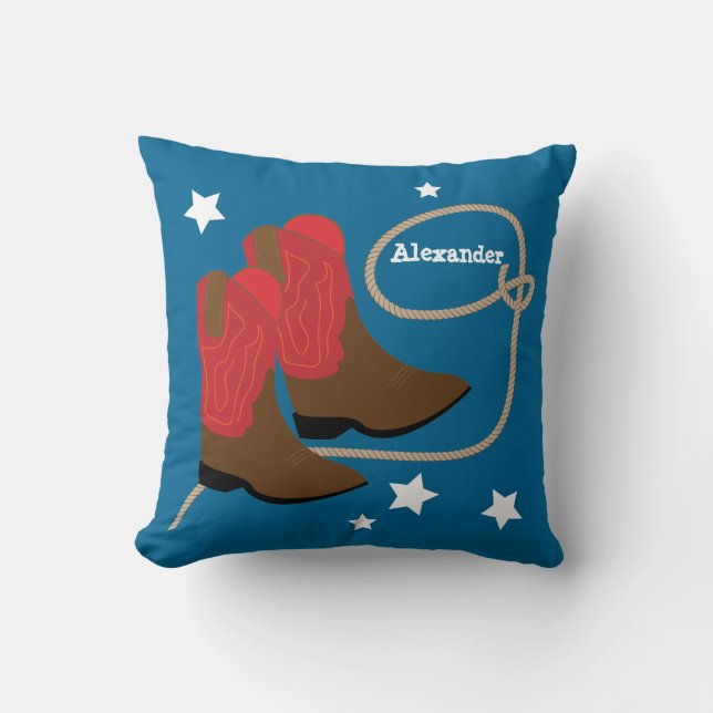 Red Cowboy Boots & Rope, gepersonaliseerd Kussen (Voorkant)
