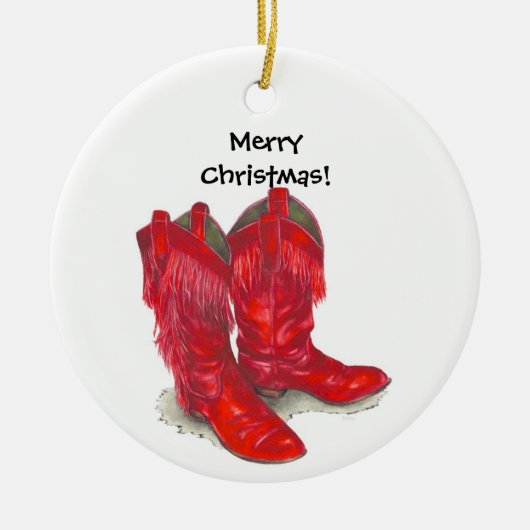Red Cowboy Boots-versiering Keramisch Ornament (Voorkant)