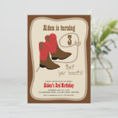 Red Cowboy Boots Western Verjaardagsfeest Kaart (Staand voorkant)