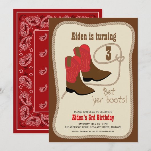 Red Cowboy Boots Western Verjaardagsfeest Kaart (Voorkant / Achterkant)