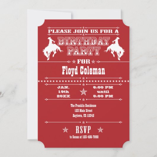 Red Cowboy Rodeo Anniversaire Fête Invitation (Devant)