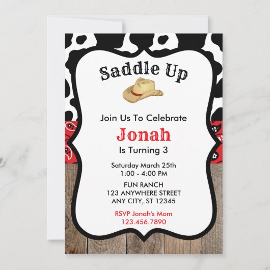 Red Cowboy Rodeo Invitation d'anniversaire (Devant)