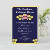 Red Crab Boil Invitation White Navy Blue Yellow Kaart (Staand voorkant)