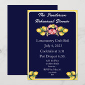 Red Crab Boil Invitation White Navy Blue Yellow Kaart (Voorkant / Achterkant)