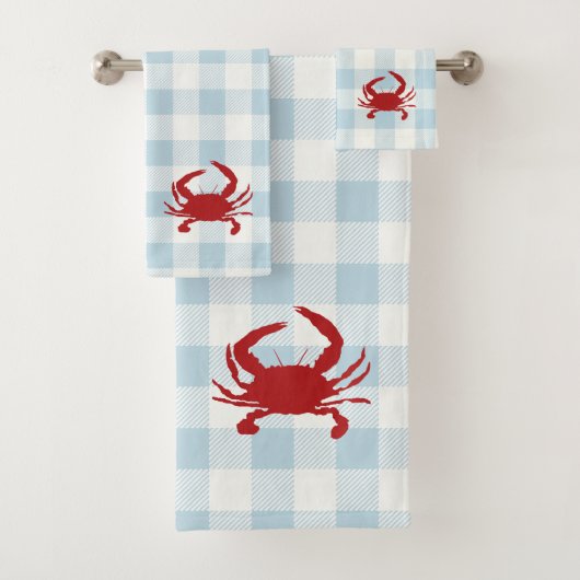 Red Crab Check Gingham Pattern Bath Towel Set Bad Handdoek (Insitu)
