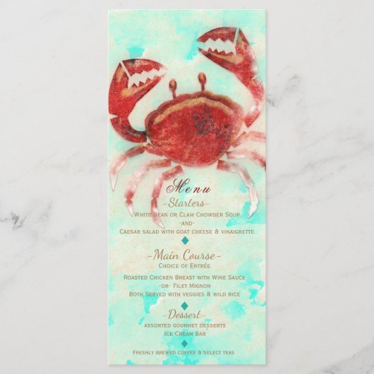 Red Crab Elegant Beach Verloving Custom Menu Kaart (Voorkant)