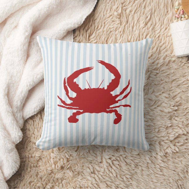 Red Crab Nautical Blue Stripe Painting Kussen (Deken)