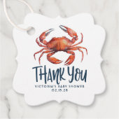 Red Crab Navy Blue Stripes Nautical Dank je Bedankjes Labels (Voorkant)