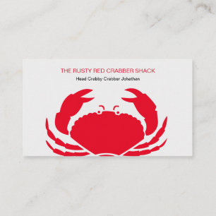 Red Crab Seafood Black White Simple Nautical Visitekaartje