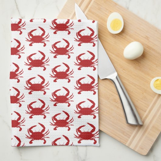 Red Crab Silhouette Pattern Beach Theedoek (Quarter Fold)