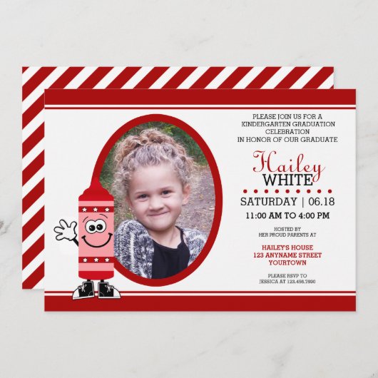 Red Crayon Kindergarten Grad Party Invitations (Devant / Derrière)
