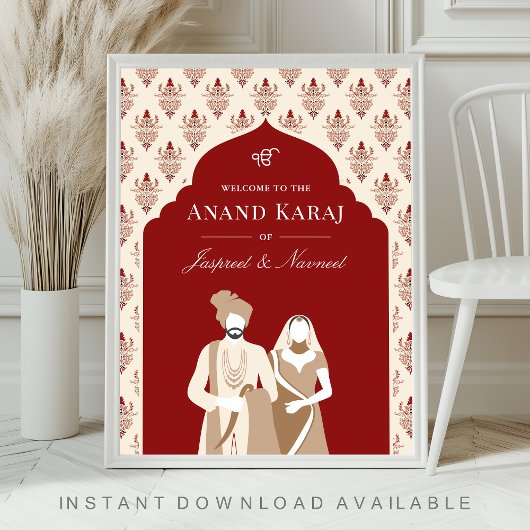 Red Cream Anand Karaj Sikh Affiche de bienvenue Ma