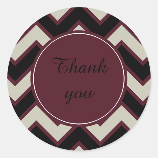 Red Cream Black Chevron dank u Ronde Sticker (Voorkant)