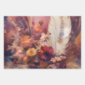 Red Cream Boho Feather Floral Inpakpapier Vel (Voorkant 3)