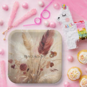 Red Cream Boho Feather Floral Papieren Bordje (Feest)